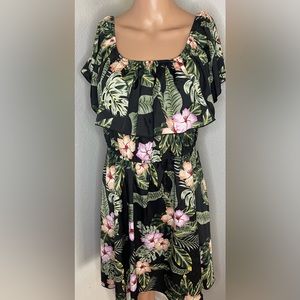 Women's Tropical Off-Shoulder Ruffle Dress Knee Length. Shein Size 1XL
